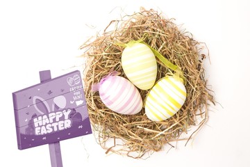 Composite image of easter egg hunt sign