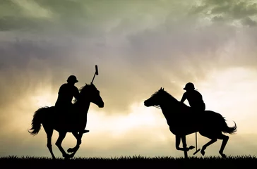 Deurstickers polo players on horses © adrenalinapura