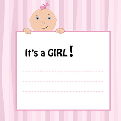 Baby girl Birth Announcement Card, vector illustration