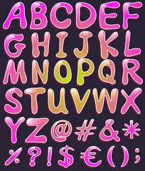 Letters of the alphabet in pink color