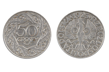 Old coin of Poland.50 groszy of 1923.