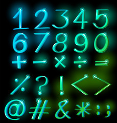 Numbers in sparkling neon colors