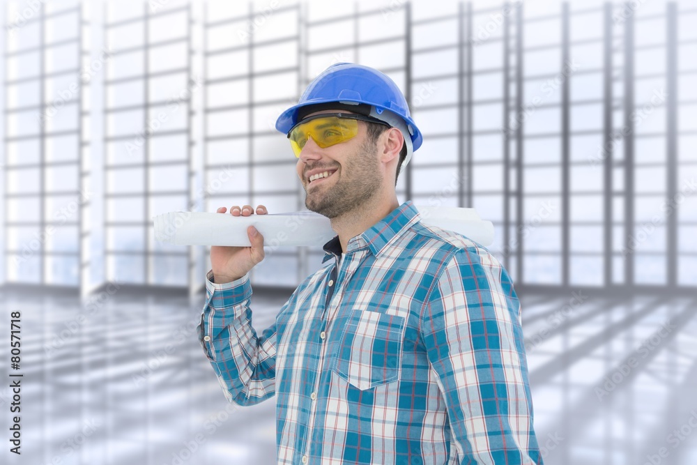 Poster smiling architect looking away
