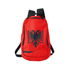 Albania flag backpack isolated on white