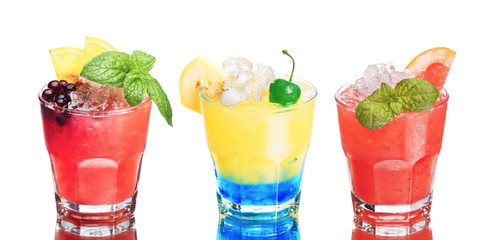 Set of summer alcoholic cocktails isolated on white