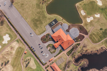 Aerial view over golf field