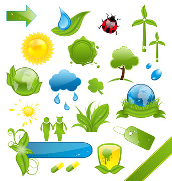 Set of green ecology icons