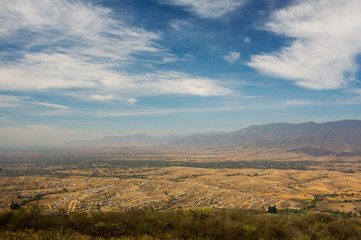 Mexico Oaxaca Monte Alban valley view with cloudy skies