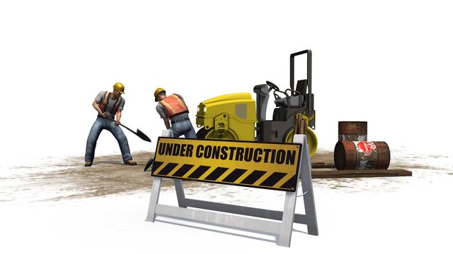 under construction sign construction machine construction worker