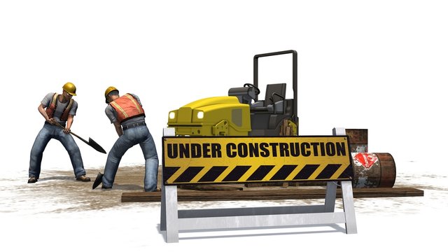 under construction sign construction machine and  worker
