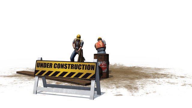 under construction sign with construction workers