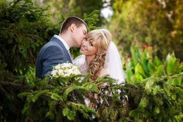 Happy bride and groom on their wedding day