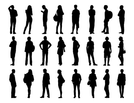 big set of men and women standing silhouettes 2