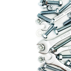 Metalwork. Metal fixture, spanner on a white background.