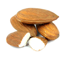 Stack of almonds isolated on white background