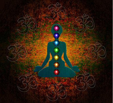 illustration of human chakra , symbol OM