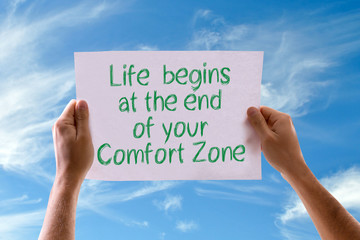 Life Begins at the End of your Comfort Zone card with sky