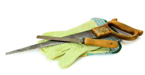 Vintage working tools on white background.