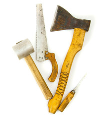 Vintage working tools on white background.