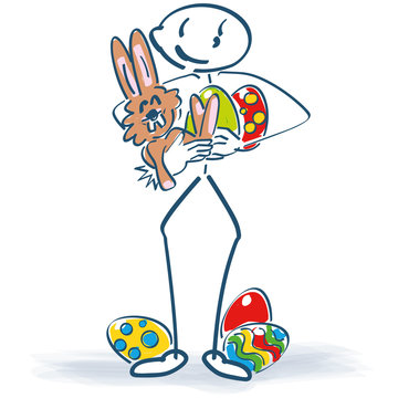 Strichm&auml;nnchen mit Osterhase und Ostereier