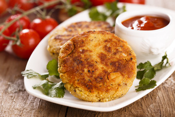 Vegetarian burger with tomato sauce