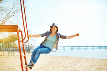 girl plays on the sea beach