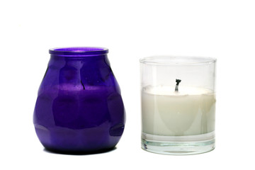 two candlesticks with candles isolated on white background