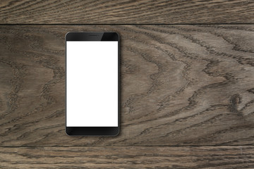 generic modern smartphone on wood table