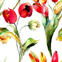 Seamless wallpaper with Tulips flowers - 80580563