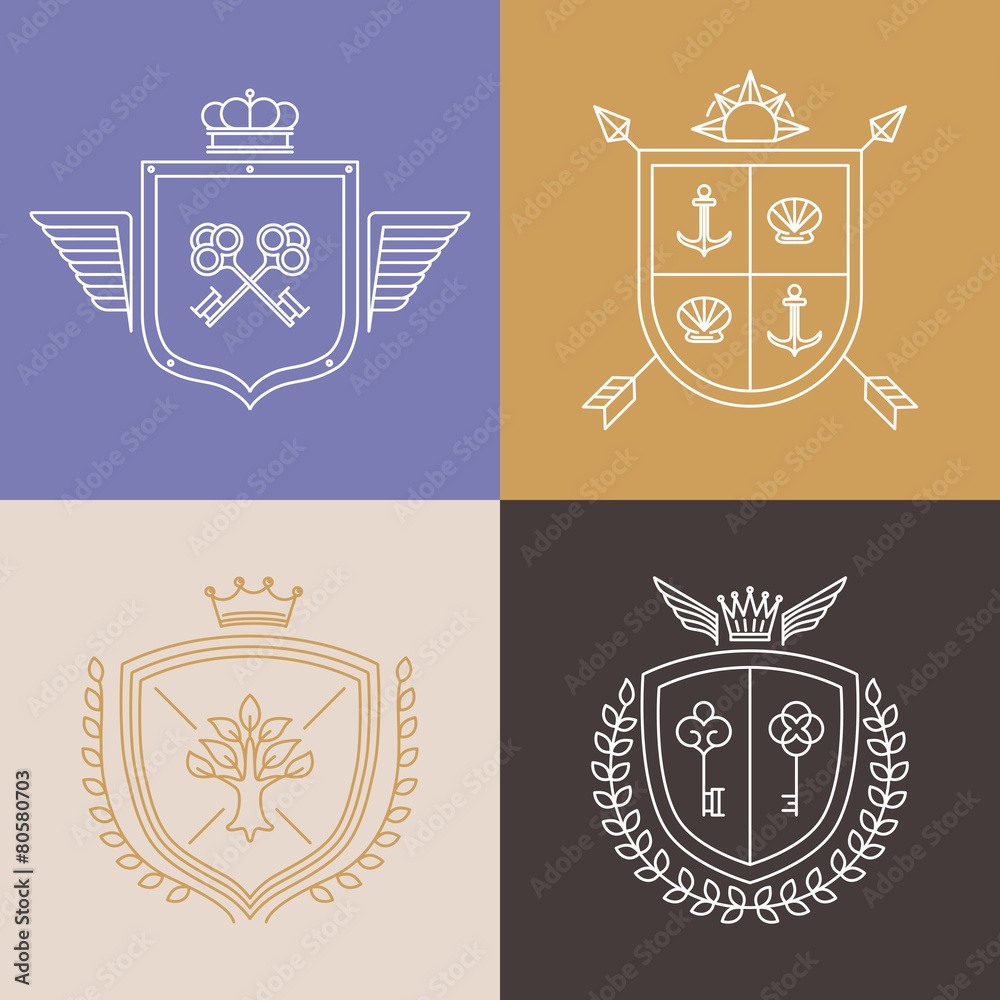 Poster vector linear heraldry symbols and design elements