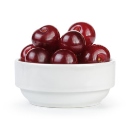 cherry merry berries in white bowl isolated