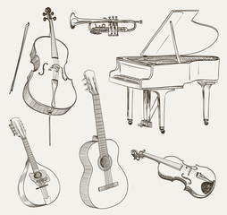 Obraz premium set of musical instruments drawings