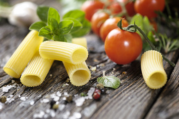 Raw tortiglioni pasta rigatoni