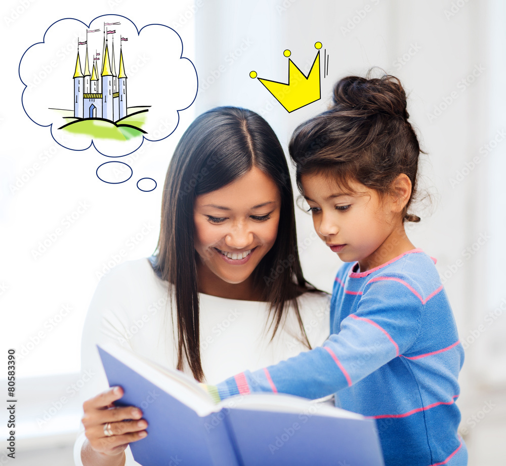 Canvas Prints happy mother and daughter reading fairytale book