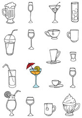 Set of Various Drinks, hand drawn