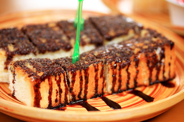 Toast bread topped with chocolate and butter.