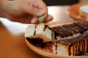 Toast bread topped with chocolate and butter.
