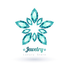 Green gemstones jewelry symbol. Star shape.
