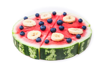 Watermelon pizza on white