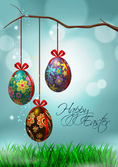 Easter Greeting Card with Hanging Eggs