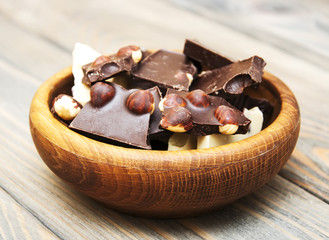 Dark  and white chocolate with nuts
