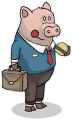 Business pig, character in a suit