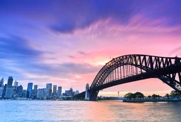 Zelfklevend Fotobehang Sydney Harbour Panorama in de schemering © Javen