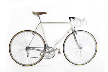 vintage racing bike isolated on a white background - obrazy, fototapety, plakaty