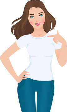 Girl in a white  blank T-shirt on isolated white background