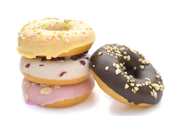 colorful donuts on a white background with clipping path