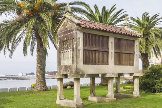 Galician traditional  barn over the grass