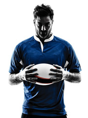 rugby man player silhouette - obrazy, fototapety, plakaty