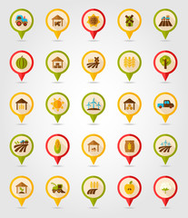 Farm Field flat mapping pin icon with long shadow
