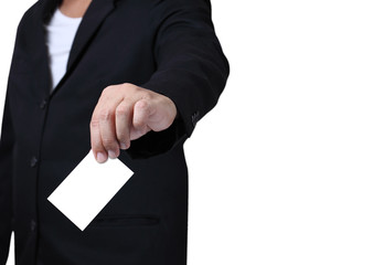 Businessman  holding blank notes , isolated on white background